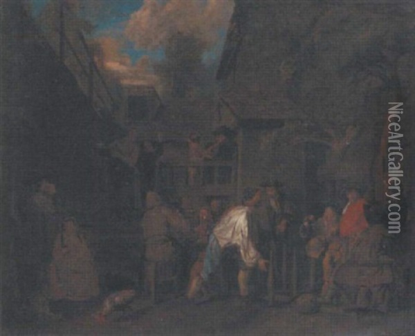 Peasants Merry Making Outside A Tavern Oil Painting - Jan Josef Horemans the Elder