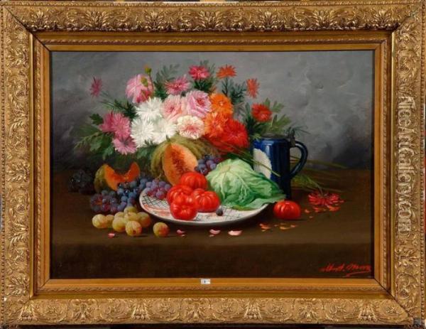 Nature Morte Aux Fleurs Et Aux Legumes Oil Painting - Max Carlier