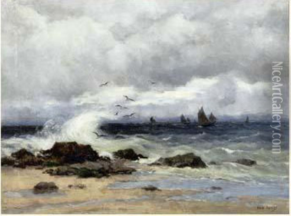 Coup De Vent Sur La Flottille De Peche En Manche Oil Painting - Emile Louis Vernier