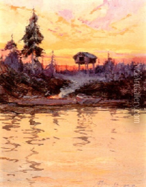 Sunset With Cache, Alaska Oil Painting - Sydney Mortimer Laurence