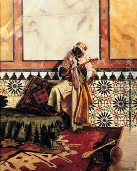 Gnaoua In A North African Interior Oil Painting - Rudolf Ernst
