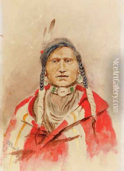 Portrait of an Indian Oil Painting - Charles Marion Russell