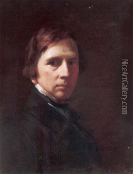 Self-protrait Wearing A Black Coat Oil Painting - George Richmond