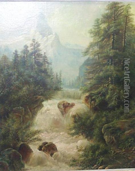 Waterfall In Full Spate Oil Painting - Albert Bierstadt