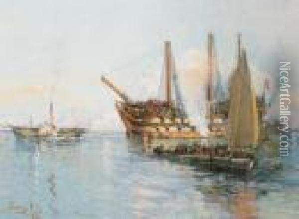 Her Last Moorings Off Liverpool Oil Painting - James Kay