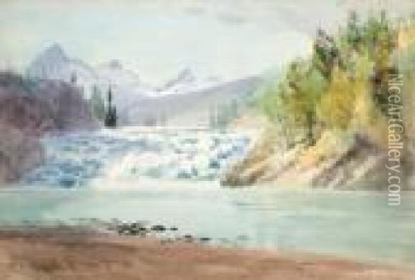 Bow River Falls, Banff Oil Painting - Frederic Marlett Bell-Smith