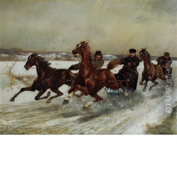 Trotters Racing In The Snow Oil Painting - Scott Leighton