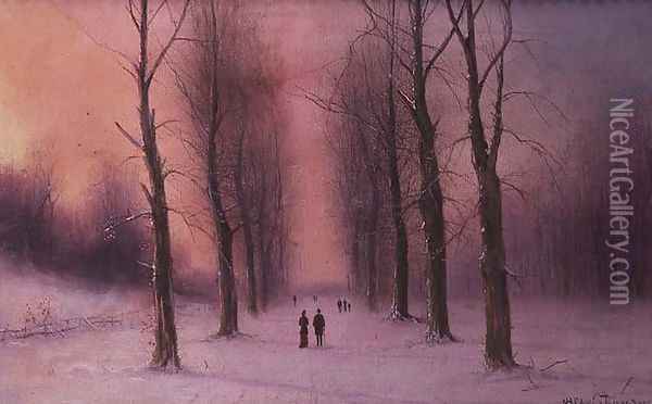 Snow Scene-Wanstead Park Oil Painting - Nils Hans Christiansen