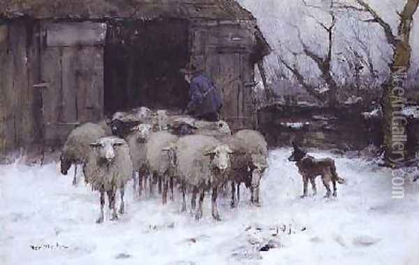 Sheep on a Winters Morning Oil Painting - Francois Pieter ter Meulen