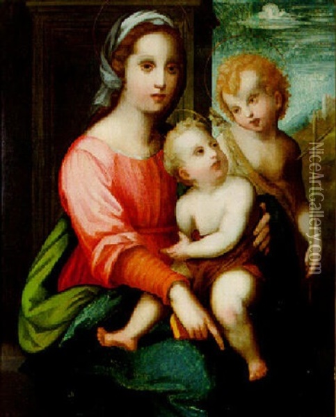 Madonna Con Bambino E San Giovannino Oil Painting - Domenico Puligo