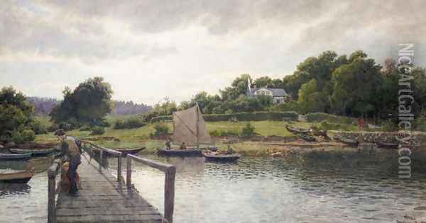 Fishing at Sølvkronen (Fisking ved Sølvkronen) Oil Painting - Hans Fredrik Gude