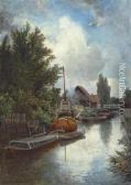 Shipyard On The Schie, Near Delft Oil Painting - Johan Barthold Jongkind