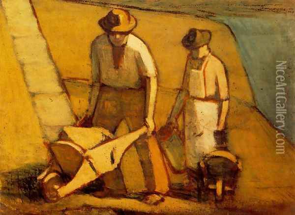 Navvies beginning of 1910s Oil Painting - Janos Nagy Balogh