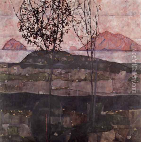 Sundown Oil Painting - Egon Schiele