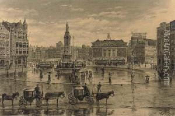 Dam Square, Amsterdam Oil Painting - Tinus De Jong