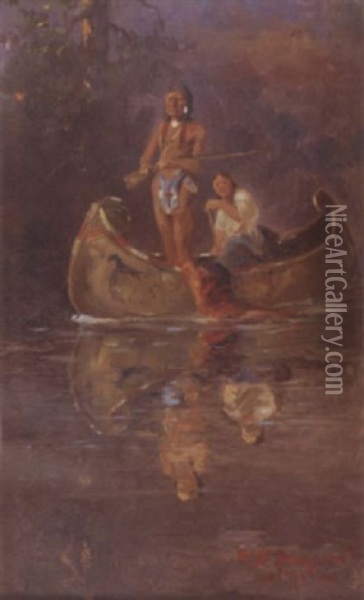 Indians In A Canoe Oil Painting - Edgar Samuel Paxson