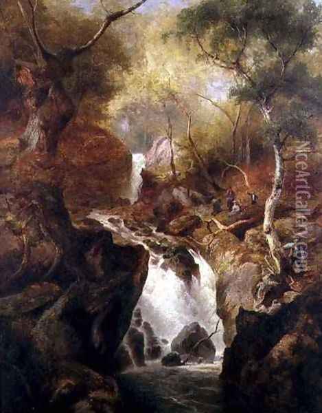 Waterfall through a Woodland Oil Painting - Edward Henry Holder