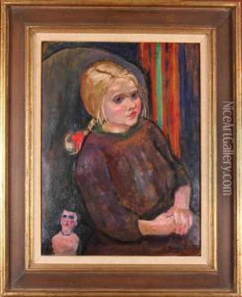 Dziewczynka I Lalka Oil Painting - Maurice Mendjisky