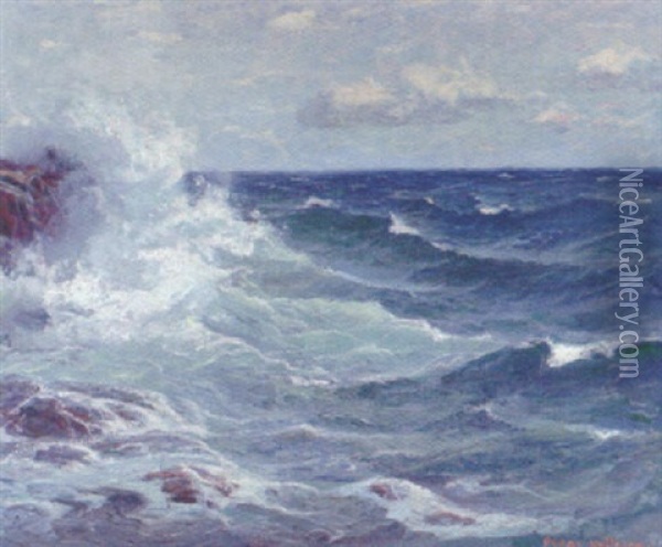 Havet Bryter Pa Skaret Oil Painting - Oscar Hullgren