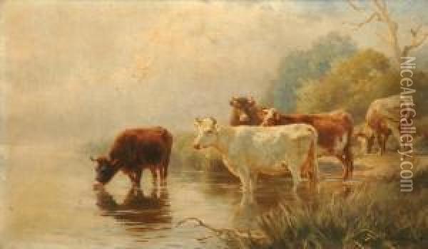 Cattle Watering Oil Painting - Jan Hendrik Scheltema