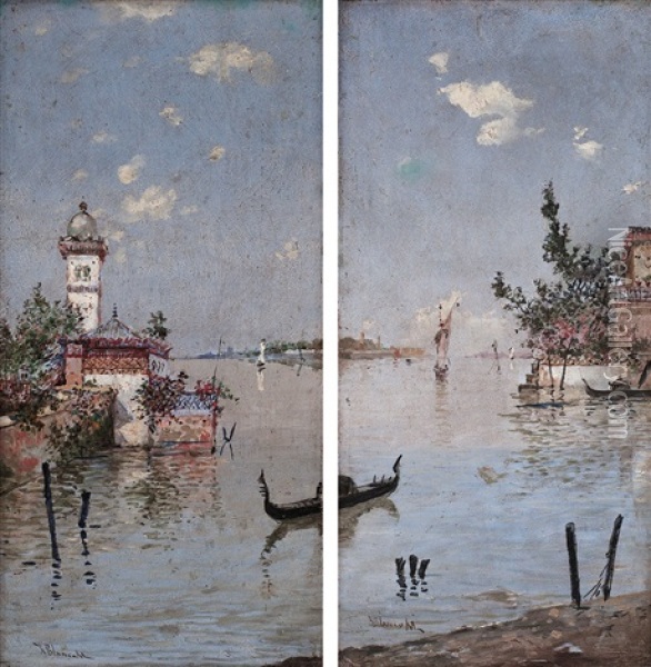 Vistas De Venecia (pair) Oil Painting - Rafael Blanco Merino