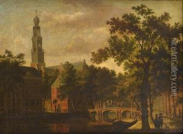 The Westerkerk, Amsterdam, With 
Figures On A Canal Path With A Horsedrawn Carriage Crossing A Bridge 
Beyond Oil Painting - Paulus Constantin La Fargue