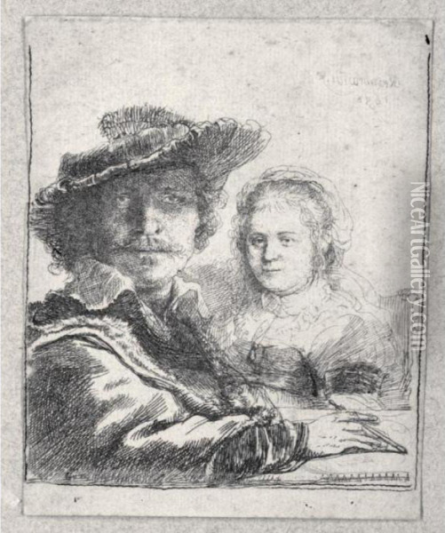 Self-portrait With Saskia (b., Holl.19; H.144; Bb.36-a) Oil Painting - Rembrandt Van Rijn