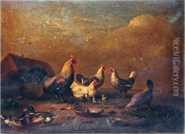 Chickens Oil Painting - Franz van Severdonck