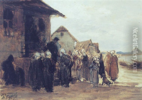 A Village Scene Oil Painting - Philip Lodewijk Jacob Frederik Sadee