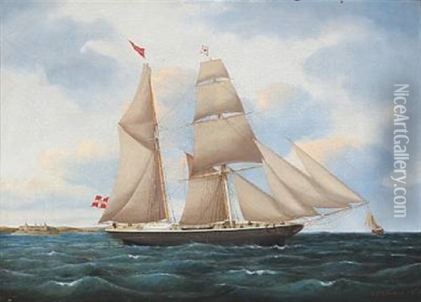 Postbaaden. Skonnerten Johanne Udfor Kronborg Oil Painting - Jens Thielsen Locher