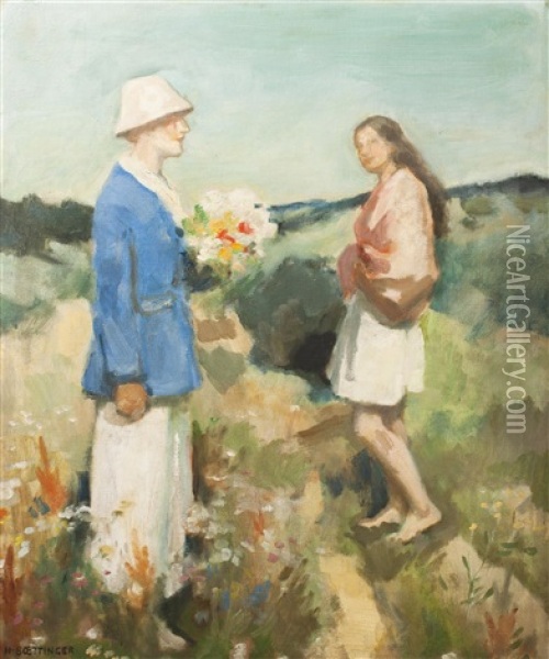 Picking Flowers Oil Painting - Hugo Boettinger