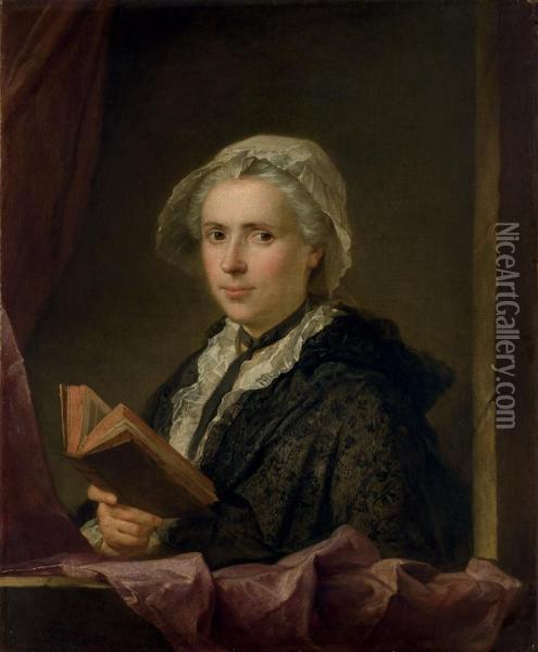 Portrait De Dame Tenant Un Livre Oil Painting - Jacques Andre Joseph Aved