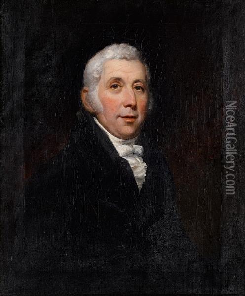 Portrait Of Mr Hozier Of Bradford On Avon,half-length, In A Black Coat And A White Cravat Oil Painting - Thomas Phillips