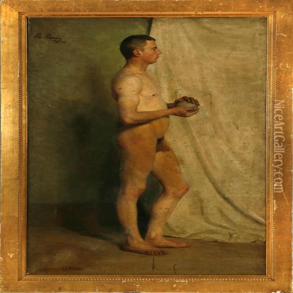 Academy Study Of A Nakedman Oil Painting - Ole Pedersen