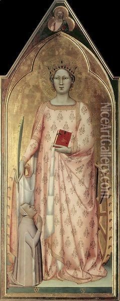 St Catherine of Alexandria with Donor and Christ Blessing Oil Painting - Bernardo Daddi