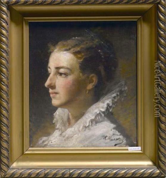 Portrait Einer Jungen Frau. Oil Painting - Alphonse Frederic Muraton