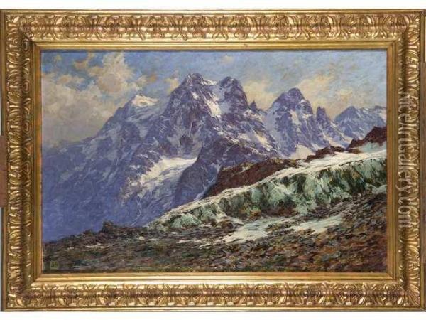 :le Mont Pelvoux Le Glacier Blanc Pres Du Refugecuchet Oil Painting - Charles Alexandre Bertier