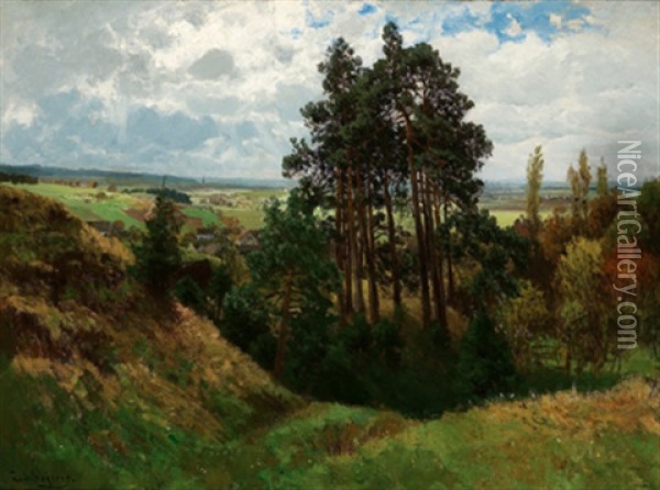 Weite Landschaft Oil Painting - Josef Schoyerer