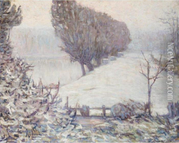Poplars In A Winter Landscape Oil Painting - Alexander Altmann