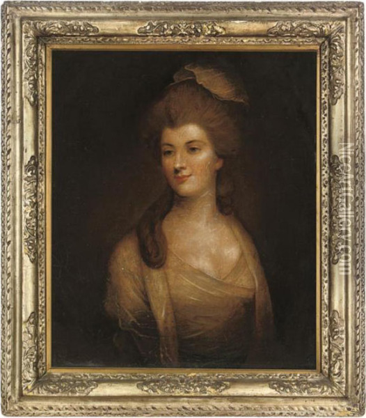 Portrait Of A Lady, Bust-length, In A White Dress Oil Painting - Thomas Gainsborough