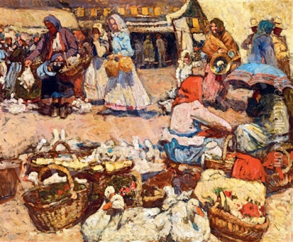 Market Scene Oil Painting - Erno Tibor