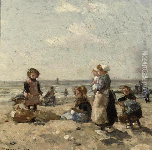 Children On The Beach At Scheveningen Oil Painting - Johannes Evert Akkeringa