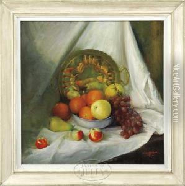 American, - )still Life Of Fruit Oil Painting - Albert Rosenthal