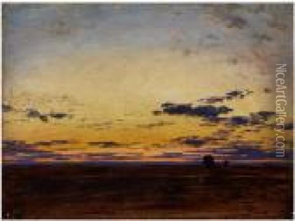 Abendwolken In Flacher Landschaft Oil Painting - Eduard Hildebrandt