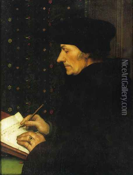 Portrait of Erasmus of Rotterdam Writing I Oil Painting - Hans Holbein the Younger