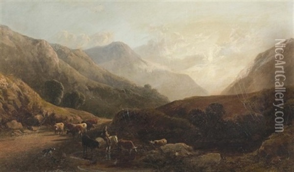 Kuhhirte In Walisischer Landschaft Oil Painting - George Shalders