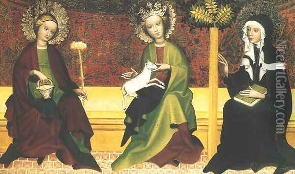 St. Martha, Agnes and Clara Oil Painting - Unknown Painter