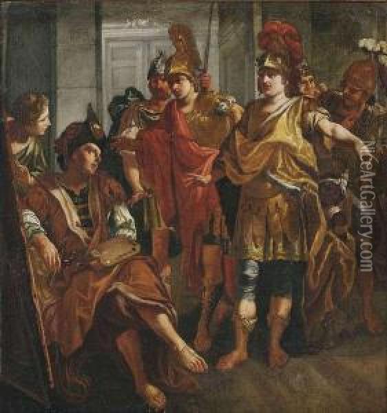 Alexander The Great Visiting The Painter Apelles In His Studio. Oil Painting - Antonio Balestra