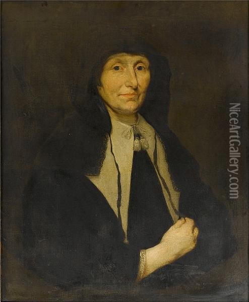 Portrait Of A Lady, Half-length, In Black Costume With A White Lawn Collar Oil Painting - Pieter Borsselaer