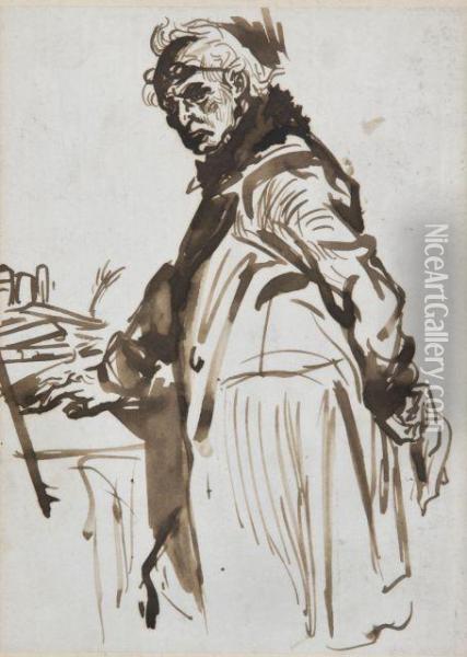 Portrait D'homme Appuye Sur Un Bureau Oil Painting - Alfred Dehodencq